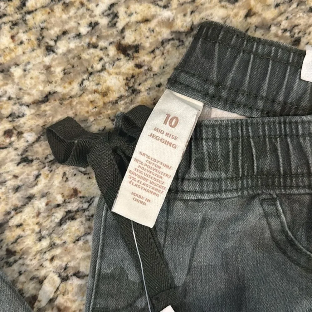 Justice Gray Camouflage Kids Jeans jeggings soft comfy stretchy tie waist sz 10